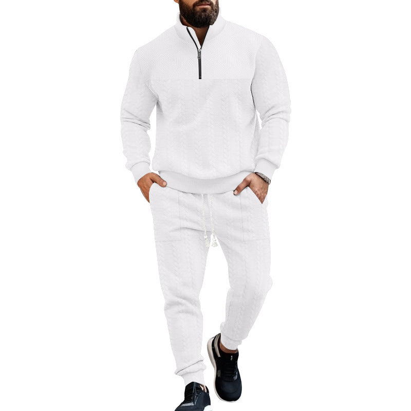 Men's Casual Fleece-lined Warm-up Zippered Track Pants Set