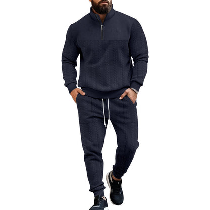 Men's Casual Fleece-lined Warm-up Zippered Track Pants Set